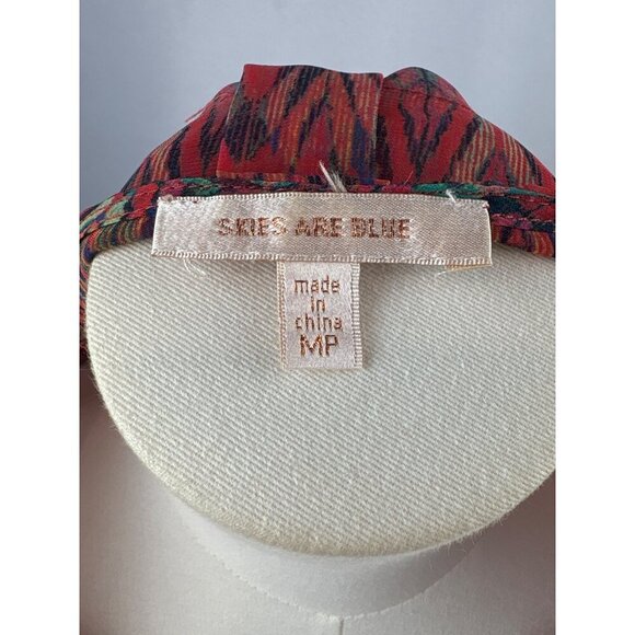 Skies Are Blue Womens V-Neck Blouse Medium Petite Multicolor Sheer 3/4 Sleeve Po - Picture 4 of 5